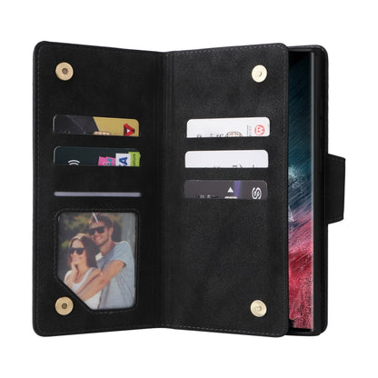 For Samsung Galaxy S22 Ultra 5G Rivet Buckle 9 Cards Three Fold Leather Phone Case(Black) - Galaxy S22 Ultra 5G Cases by buy2fix | Online Shopping UK | buy2fix