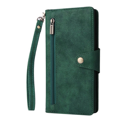 For Samsung Galaxy S22 Ultra 5G Rivet Buckle 9 Cards Three Fold Leather Phone Case(Green) - Galaxy S22 Ultra 5G Cases by buy2fix | Online Shopping UK | buy2fix