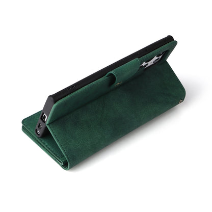 For Samsung Galaxy S22 Ultra 5G Rivet Buckle 9 Cards Three Fold Leather Phone Case(Green) - Galaxy S22 Ultra 5G Cases by buy2fix | Online Shopping UK | buy2fix