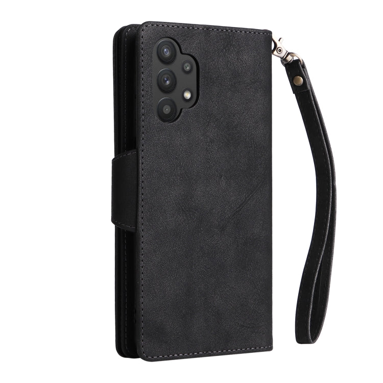 For Samsung Galaxy A32 4G Rivet Buckle 9 Cards Three Fold Leather Phone Case(Black) by buy2fix