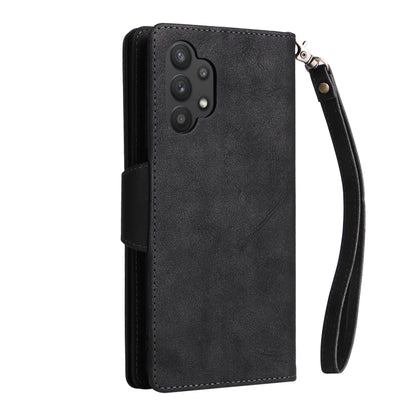 For Samsung Galaxy A32 4G Rivet Buckle 9 Cards Three Fold Leather Phone Case(Black) by buy2fix