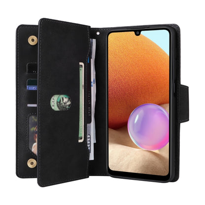 For Samsung Galaxy A32 4G Rivet Buckle 9 Cards Three Fold Leather Phone Case(Black) by buy2fix