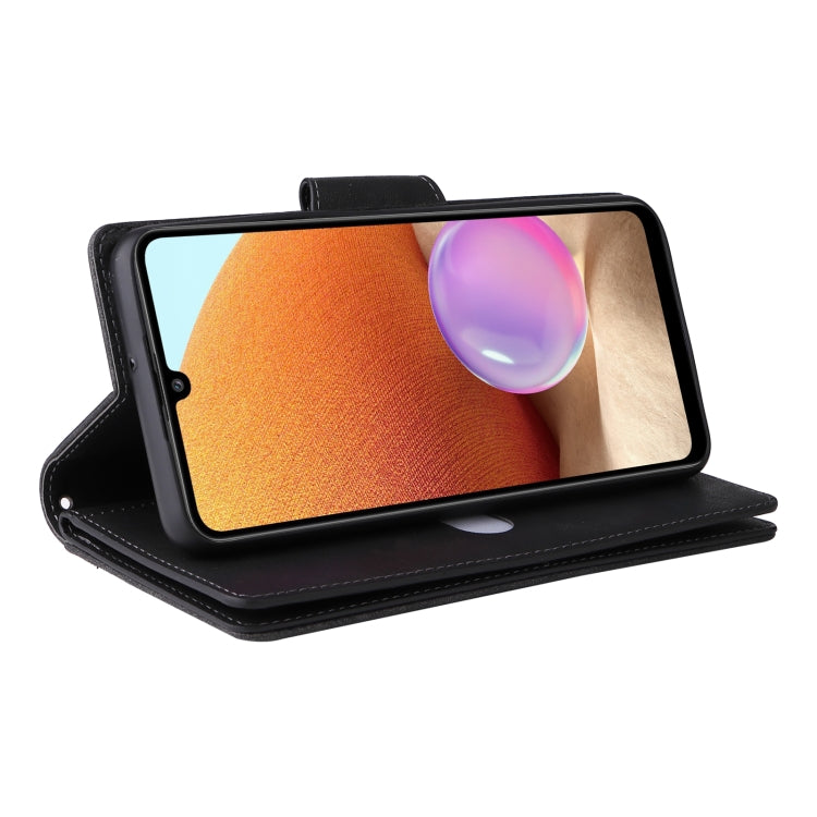 For Samsung Galaxy A32 4G Rivet Buckle 9 Cards Three Fold Leather Phone Case(Black) by buy2fix