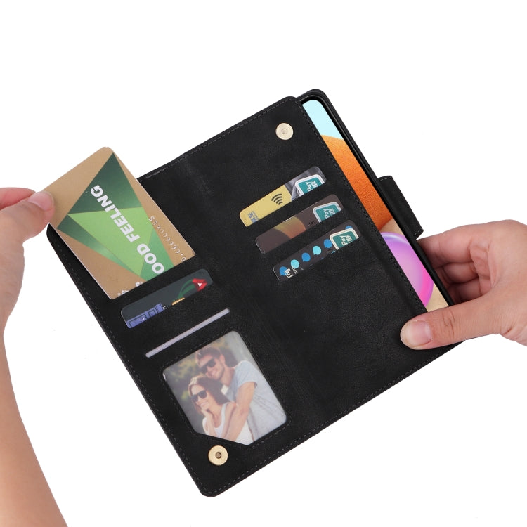 For Samsung Galaxy A32 4G Rivet Buckle 9 Cards Three Fold Leather Phone Case(Black) by buy2fix
