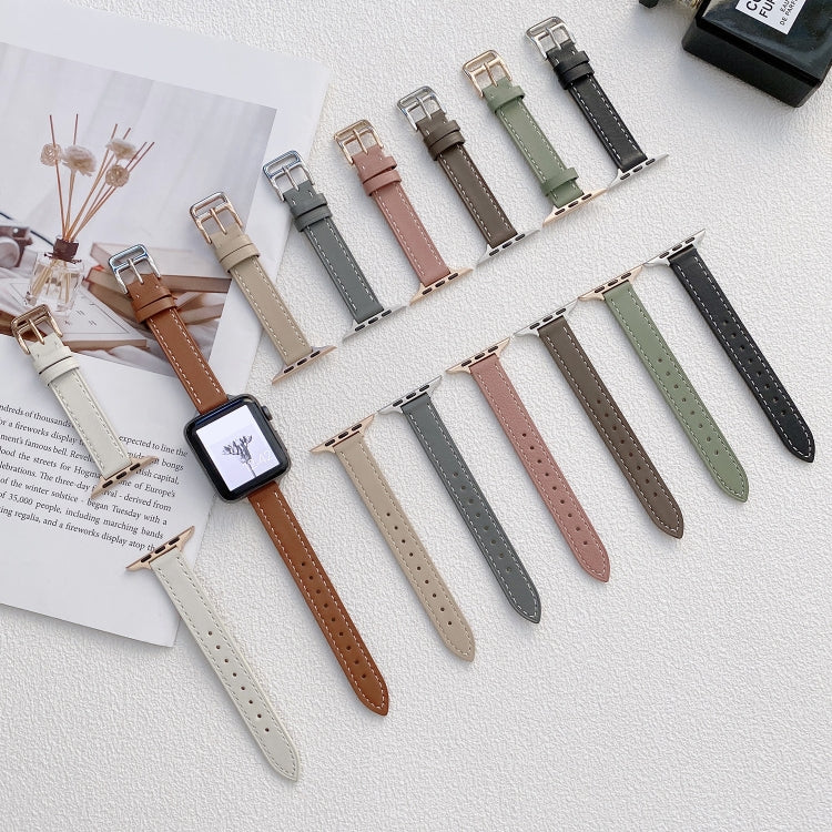 Plain Leather Watch Band For Apple Watch Series 9&8&7 41mm / SE 3&SE 2&6&SE&5&4 40mm / 3&2&1 38mm(F) - Watch Bands by buy2fix | Online Shopping UK | buy2fix