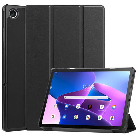 For Lenovo Tab M10 Plus 10.6 3rd Gen 2022 Custer Texture 3-Fold Holder Smart Leather Tablet Case(Black) - Lenovo by buy2fix | Online Shopping UK | buy2fix