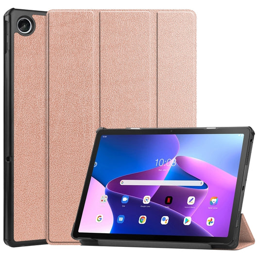 For Lenovo Tab M10 Plus 10.6 3rd Gen 2022 Custer Texture 3-Fold Holder Smart Leather Tablet Case(Rose Gold) - Lenovo by buy2fix | Online Shopping UK | buy2fix