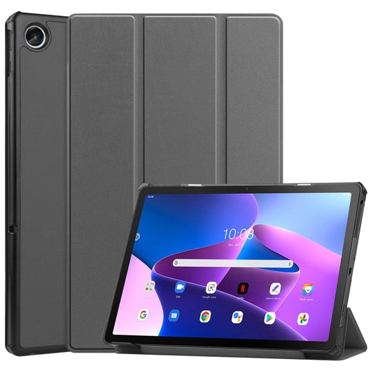 For Lenovo Tab M10 Plus 10.6 3rd Gen 2022 Custer Texture 3-Fold Holder Smart Leather Tablet Case(Grey) - Lenovo by buy2fix | Online Shopping UK | buy2fix