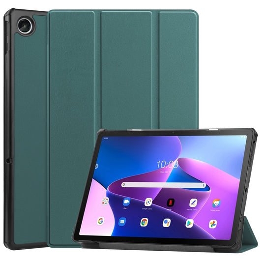 For Lenovo Tab M10 Plus 10.6 3rd Gen 2022 Custer Texture 3-Fold Holder Smart Leather Tablet Case(Dark Green) - Lenovo by buy2fix | Online Shopping UK | buy2fix