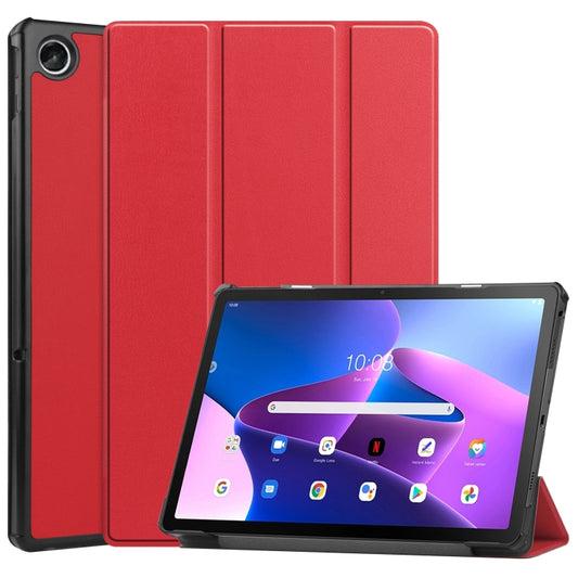 For Lenovo Tab M10 Plus 10.6 3rd Gen 2022 Custer Texture 3-Fold Holder Smart Leather Tablet Case(Red) - Lenovo by buy2fix | Online Shopping UK | buy2fix