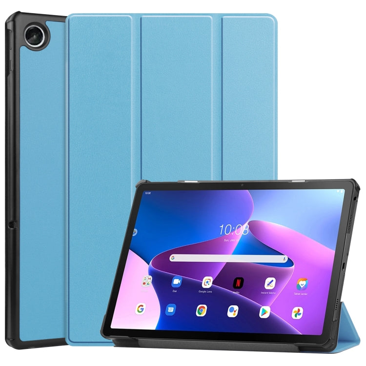 For Lenovo Tab M10 Plus 10.6 3rd Gen 2022 Custer Texture 3-Fold Holder Smart Leather Tablet Case(Sky Blue) - Lenovo by buy2fix | Online Shopping UK | buy2fix