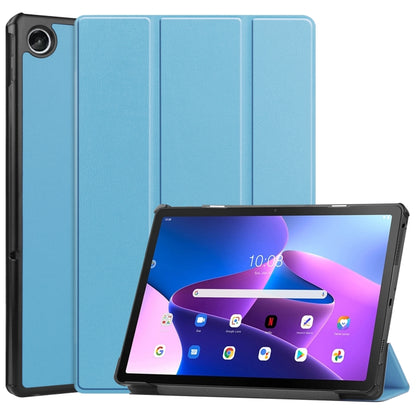 For Lenovo Tab M10 Plus 10.6 3rd Gen 2022 Custer Texture 3-Fold Holder Smart Leather Tablet Case(Sky Blue) - Lenovo by buy2fix | Online Shopping UK | buy2fix