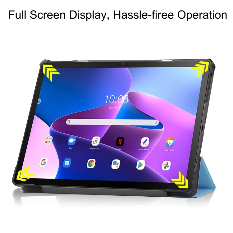 For Lenovo Tab M10 Plus 10.6 3rd Gen 2022 Custer Texture 3-Fold Holder Smart Leather Tablet Case(Sky Blue) - Lenovo by buy2fix | Online Shopping UK | buy2fix