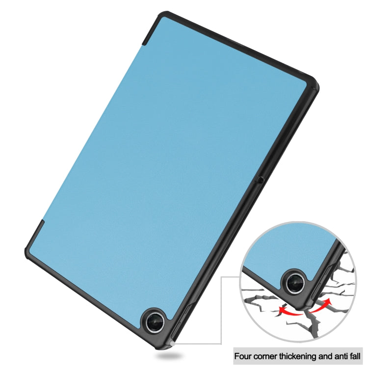 For Lenovo Tab M10 Plus 10.6 3rd Gen 2022 Custer Texture 3-Fold Holder Smart Leather Tablet Case(Sky Blue) - Lenovo by buy2fix | Online Shopping UK | buy2fix