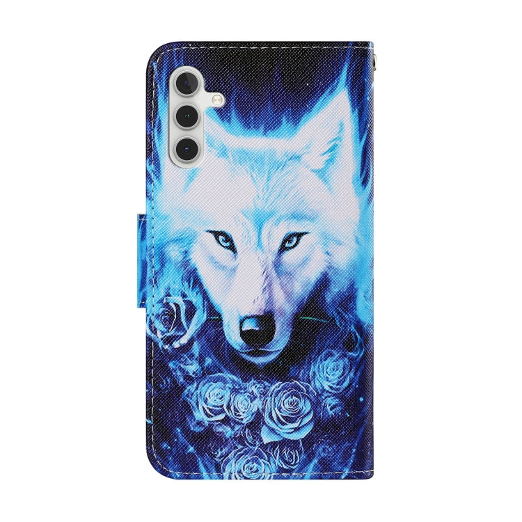 For Samsung Galaxy A13 Coloured Drawing Pattern Leather Phone Case(Rose Wolf) by buy2fix