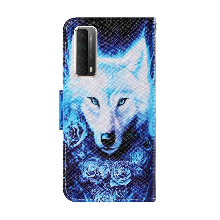 For Huawei P Smart 2021 Coloured Drawing Pattern Leather Phone Case(Rose Wolf) - Huawei Cases by buy2fix | Online Shopping UK | buy2fix