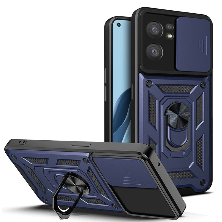 For OPPO Reno7 5G Global / Find X5 Lite Sliding Camera Cover Design TPU+PC Phone Case(Blue) - OPPO Cases by buy2fix | Online Shopping UK | buy2fix