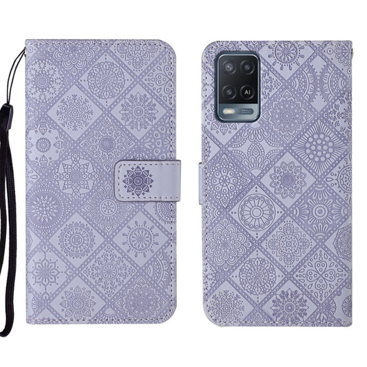 For OPPO A54 Ethnic Style Embossed Pattern Leather Phone Case(Purple) - OPPO Cases by buy2fix | Online Shopping UK | buy2fix
