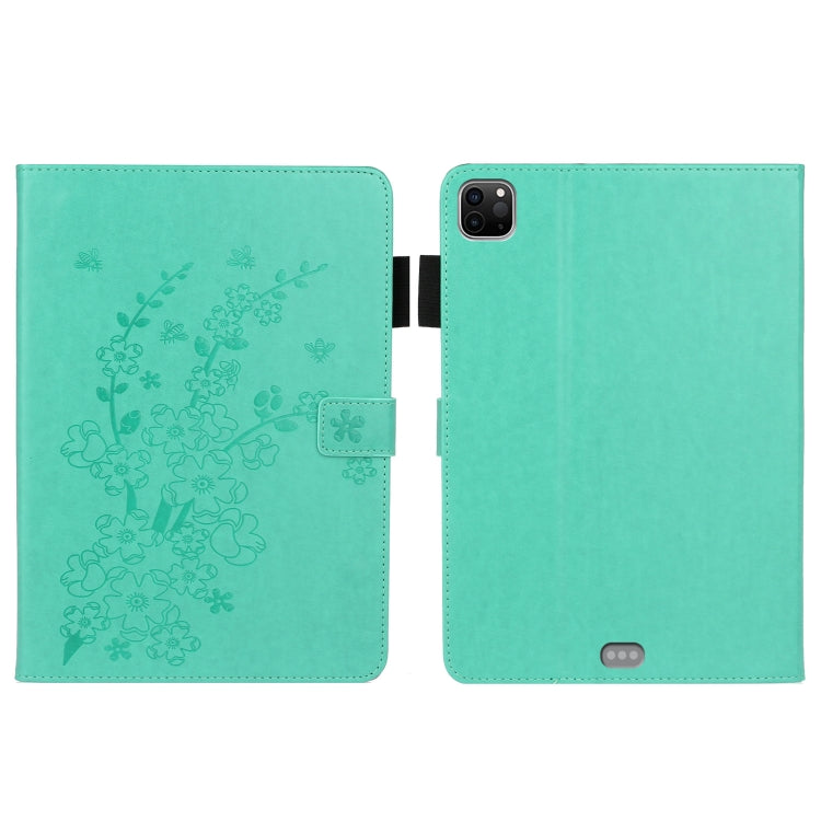 For iPad Pro 11 inch 2020 / 2018 Embossed Plum Bossom Pattern Smart Leather Tablet Case(Green) - iPad Pro 11 (2020) Cases by buy2fix | Online Shopping UK | buy2fix
