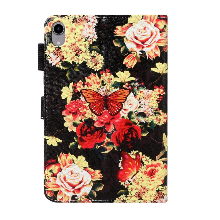 For iPad mini 2024 / mini 6 Cross Texture Painted Smart Leather Tablet Case(Black Peonies) - iPad mini 6 Cases by buy2fix | Online Shopping UK | buy2fix