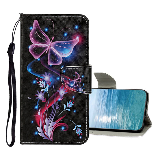 For Samsung Galaxy A13 4G Colored Drawing Pattern Flip Leather Case(Fluorescent Butterfly)