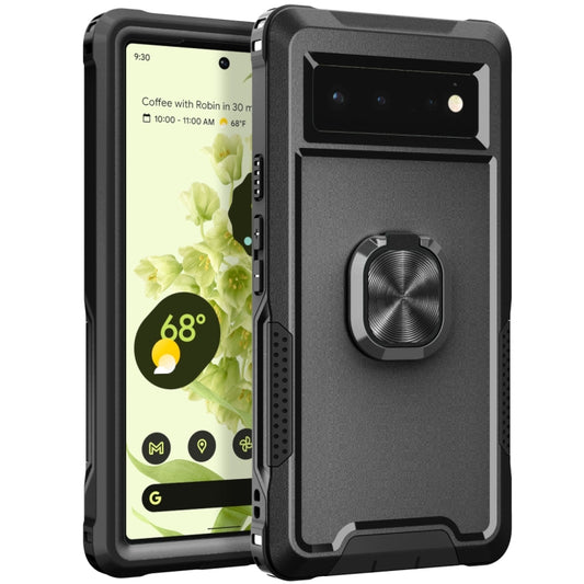 For Google Pixel 6 3 in 1 Ring Holder PC + TPU Phone Case(Black) - Google Cases by buy2fix | Online Shopping UK | buy2fix