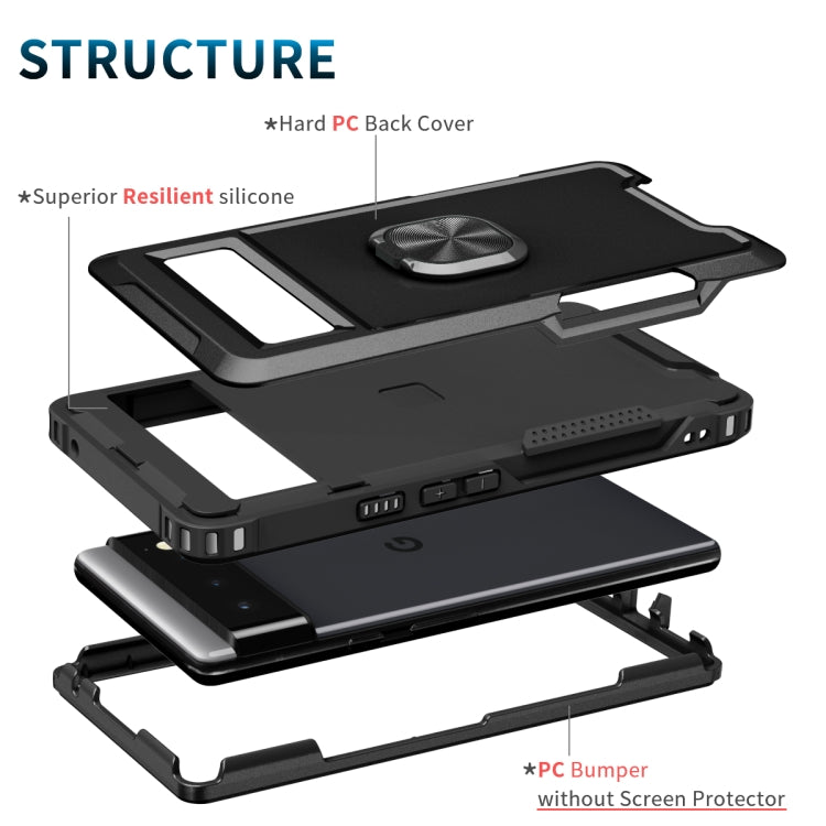 For Google Pixel 6 3 in 1 Ring Holder PC + TPU Phone Case(Black) - Google Cases by buy2fix | Online Shopping UK | buy2fix