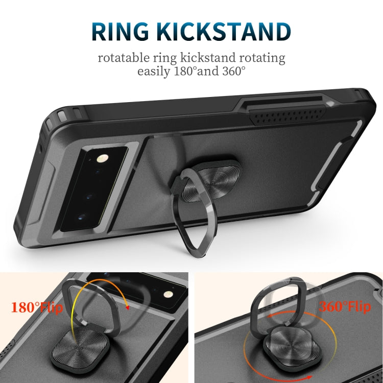 For Google Pixel 6 3 in 1 Ring Holder PC + TPU Phone Case(Black) - Google Cases by buy2fix | Online Shopping UK | buy2fix
