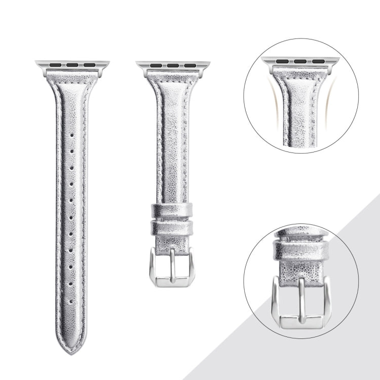 Genuine Leather Watch Band For Apple Watch Series 8&7 41mm / SE 2&6&SE&5&4 40mm / 3&2&1 38mm(Silver) by buy2fix