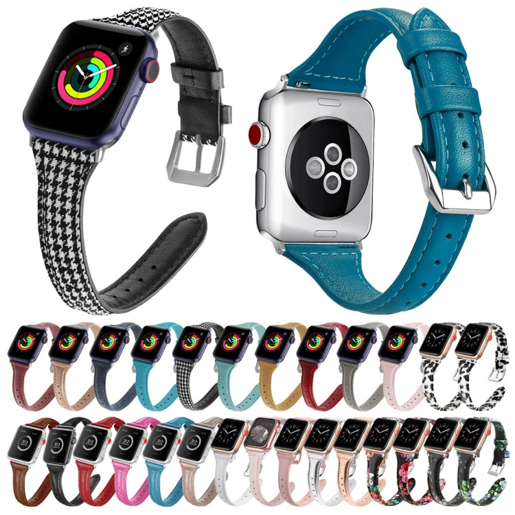 Genuine Leather Watch Band For Apple Watch Series 8&7 41mm / SE 2&6&SE&5&4 40mm / 3&2&1 38mm(Silver) by buy2fix