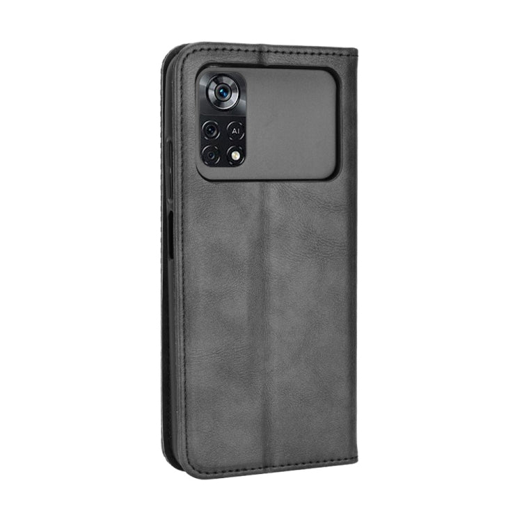 For Xiaomi Poco X4 Pro 5G Fine Hole Magnetic Buckle Retro Texture Leather Phone Case(Black) - Xiaomi Cases by buy2fix | Online Shopping UK | buy2fix