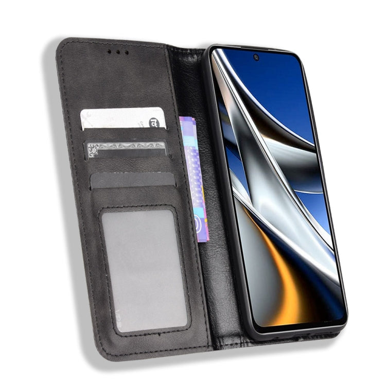 For Xiaomi Poco X4 Pro 5G Fine Hole Magnetic Buckle Retro Texture Leather Phone Case(Black) - Xiaomi Cases by buy2fix | Online Shopping UK | buy2fix