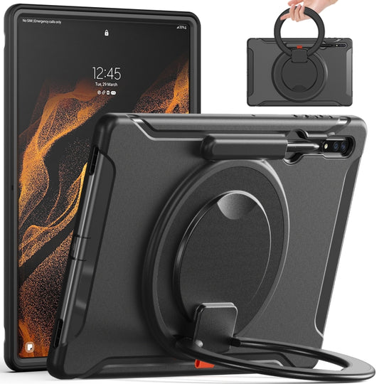 For Samsung Galaxy Tab S10 Ultra / S9 Ultra /  S8 Ultra 360 Rotation Handle Grip TPU + PC Tablet Case(Black)