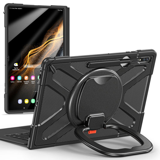 For Samsung Galaxy Tab S10 Ultra / S9 Ultra /  S8 Ultra Rotary Handle Grip TPU + PC Tablet Case(Black) - Galaxy Tab S8 Ultra Cases by buy2fix | Online Shopping UK | buy2fix