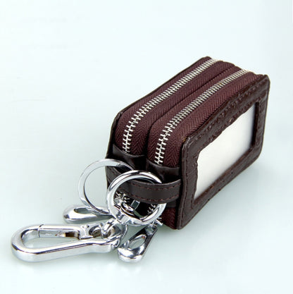 9075 Universal Crocodile Texture Genuine Leather Double Zipper Car Key Case(Coffee) - Car Key Cases by buy2fix | Online Shopping UK | buy2fix