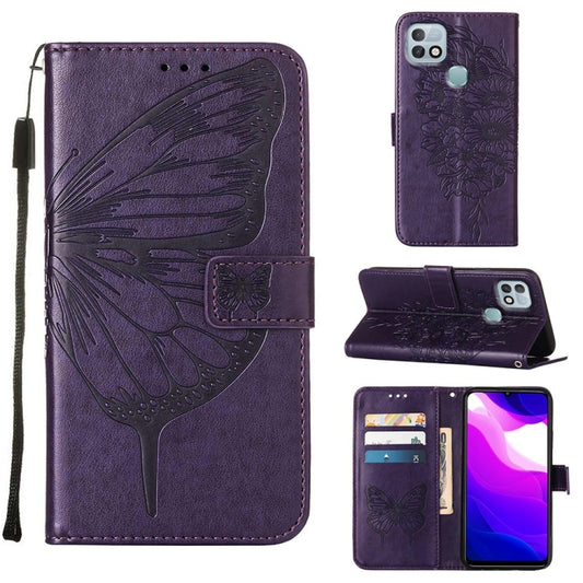 For Infinix Hot 10i / Smart 5 Pro Embossed Butterfly Leather Phone Case(Dark Purple) - Infinix Cases by buy2fix | Online Shopping UK | buy2fix