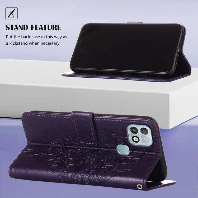 For Infinix Hot 10i / Smart 5 Pro Embossed Butterfly Leather Phone Case(Dark Purple) - Infinix Cases by buy2fix | Online Shopping UK | buy2fix