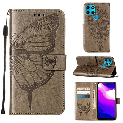 For Infinix Smart 6 Embossed Butterfly Leather Phone Case(Grey) - Infinix Cases by buy2fix | Online Shopping UK | buy2fix