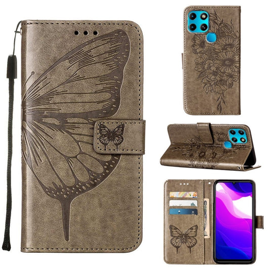 For Infinix Smart 6 Embossed Butterfly Leather Phone Case(Grey) - Infinix Cases by buy2fix | Online Shopping UK | buy2fix
