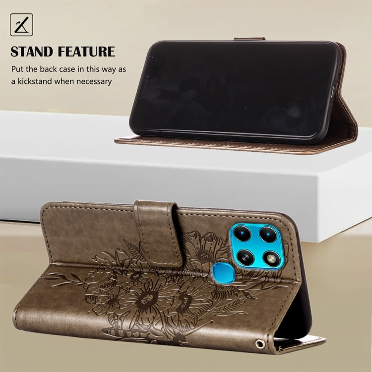 For Infinix Smart 6 Embossed Butterfly Leather Phone Case(Grey) - Infinix Cases by buy2fix | Online Shopping UK | buy2fix