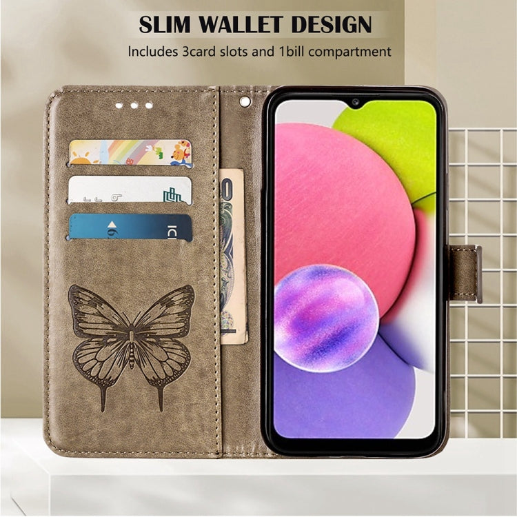 For Infinix Smart 6 Embossed Butterfly Leather Phone Case(Grey) - Infinix Cases by buy2fix | Online Shopping UK | buy2fix