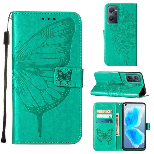 For OPPO Realme 9i Embossed Butterfly Leather Phone Case(Green) - Realme Cases by buy2fix | Online Shopping UK | buy2fix