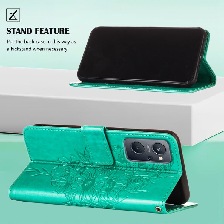For OPPO Realme 9i Embossed Butterfly Leather Phone Case(Green) - Realme Cases by buy2fix | Online Shopping UK | buy2fix