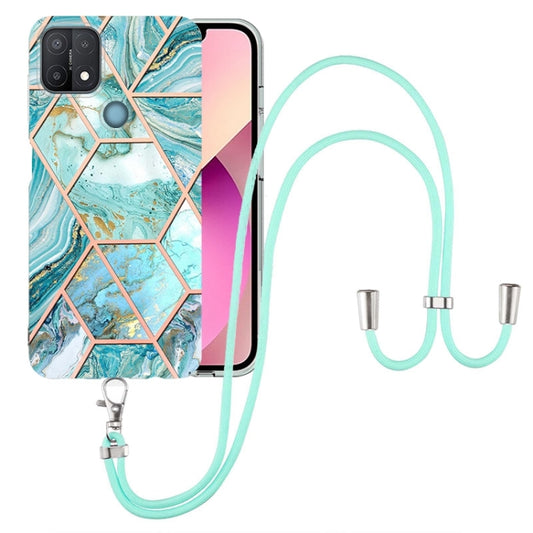 For OPPO A15 / A15s Electroplating Splicing Marble TPU Phone Case with Lanyard(Blue) - OPPO Cases by buy2fix | Online Shopping UK | buy2fix