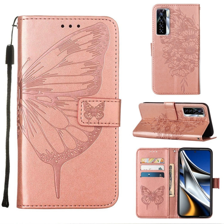 For Tecno Camon 17 Pro Embossed Butterfly Leather Phone Case(Rose Gold) by buy2fix