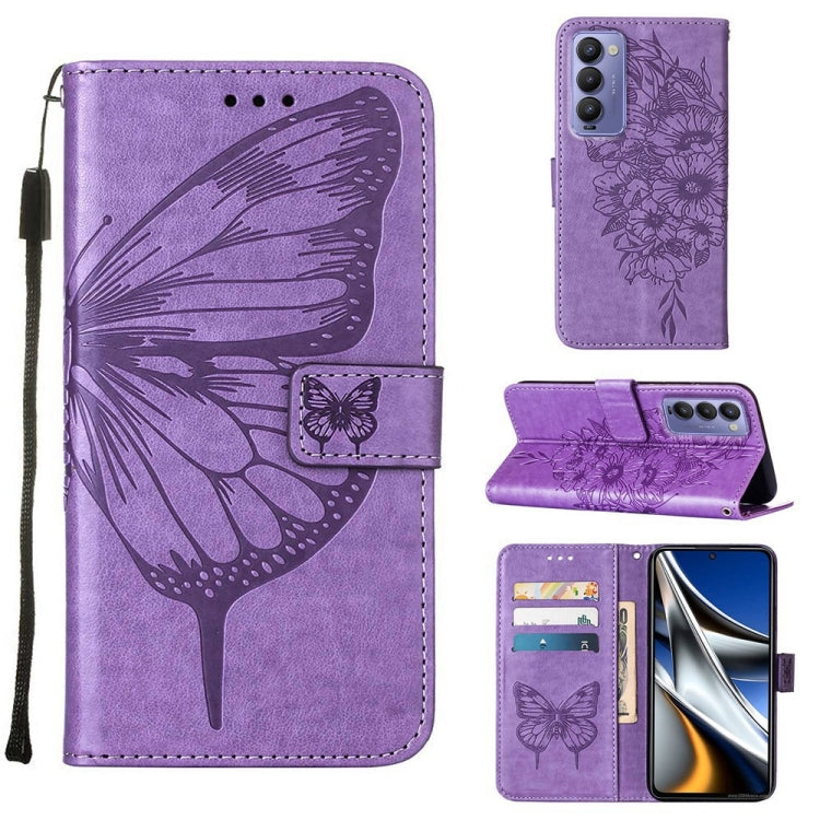 For Tecno Camon 18P / 18 Embossed Butterfly Leather Phone Case(Light Purple) by buy2fix