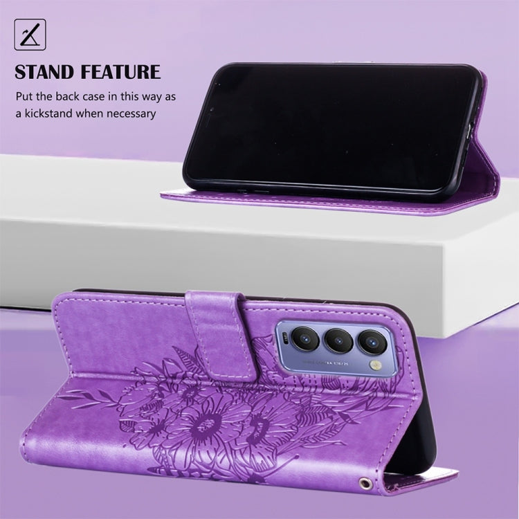 For Tecno Camon 18P / 18 Embossed Butterfly Leather Phone Case(Light Purple) by buy2fix