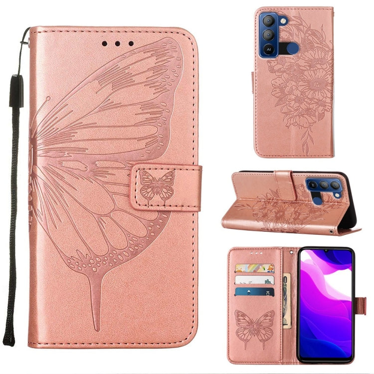 For Tecno Pop 5 LTE Embossed Butterfly Leather Phone Case(Rose Gold) by buy2fix
