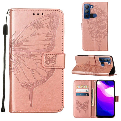 For Tecno Pop 5 LTE Embossed Butterfly Leather Phone Case(Rose Gold) by buy2fix