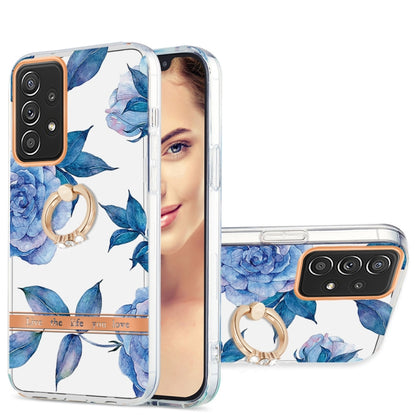 For Samsung Galaxy A52 5G / 4G Ring IMD Flowers TPU Phone Case(Blue Peony) by buy2fix